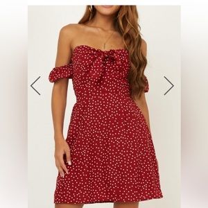 Showpo red polka dot strapless dress
